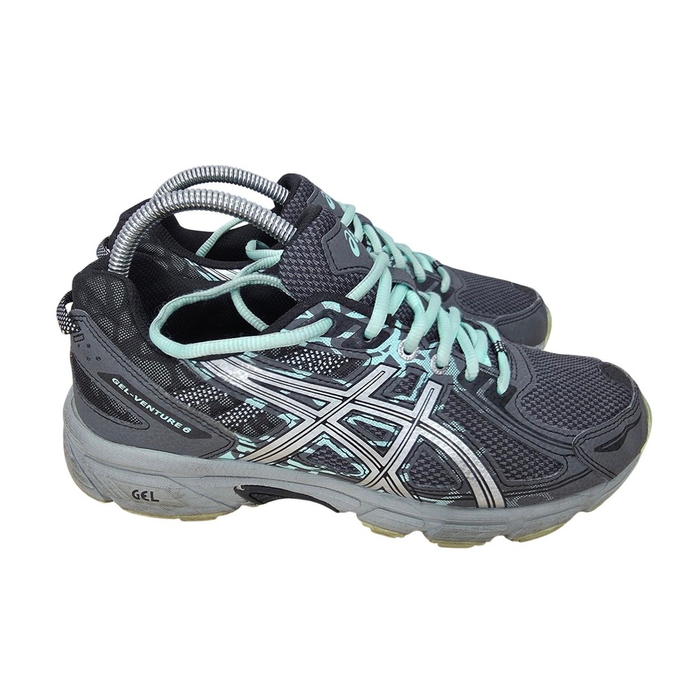 ASICS GEL-Venture 6 Trail Running Shoes Women 9 D Carbon Black Mint Hiking T7G7Q